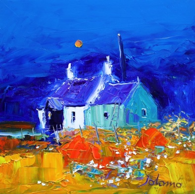 Harvest Moon and wee croft Scalasaig Isle of Colonsay 12x12